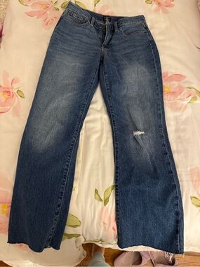 J. Crew Wide-Leg Distressed Jeans in Dark Blue